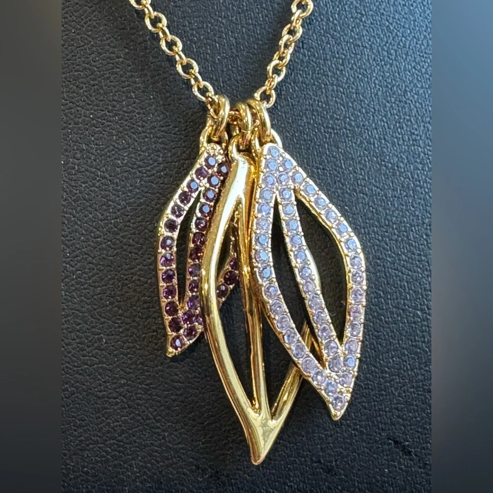 Coach Purple Leaf Pendant Charms Necklace 17”